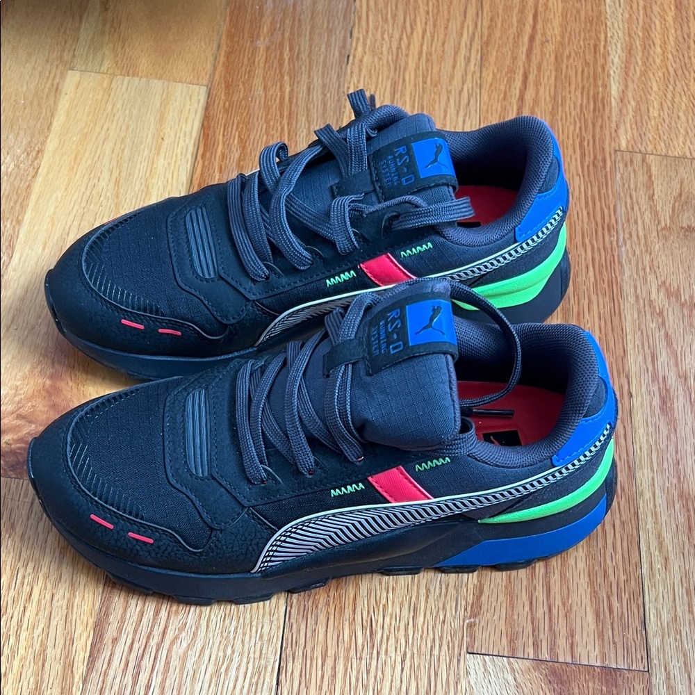 Puma Kids Black Sneakers with Blue and Green Accents